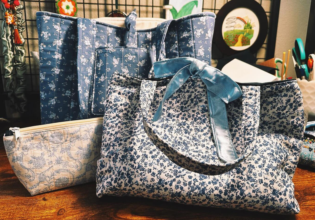 A matching set designed for everyday use or carrying your Bible and essentials. Tote + Bible bag + zip pouch Coordinated, handmade set Custom fabric options available $155 bundle