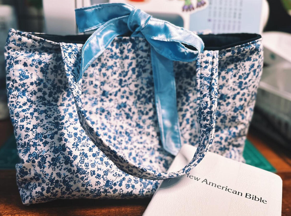 Quilted Bible bag with tie closure. Custom made to fit your Bible. Fabric options available. $65
